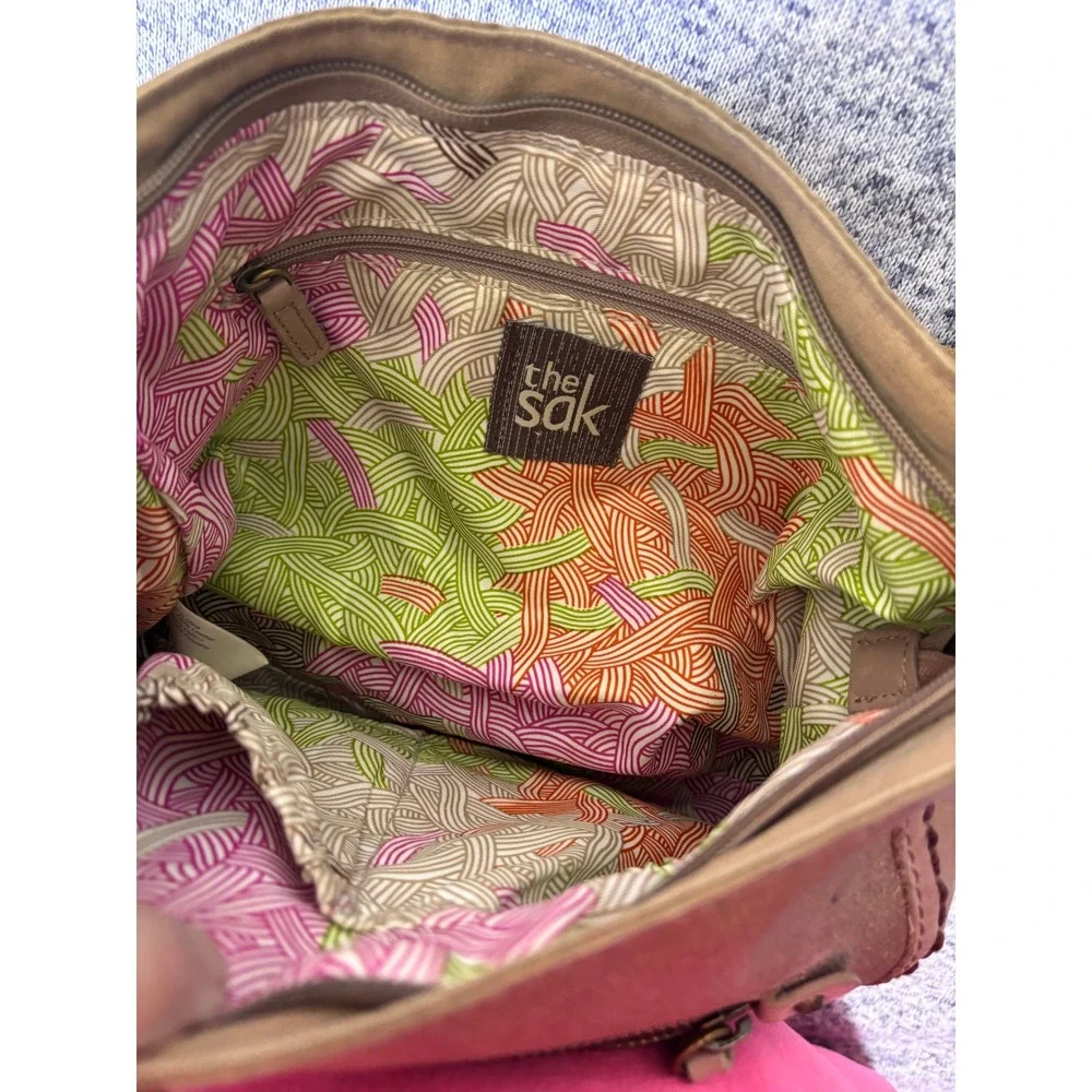 The Sak Shoulder Bag Womens Small tan Leather Boho Braided Strap‎ Purse
